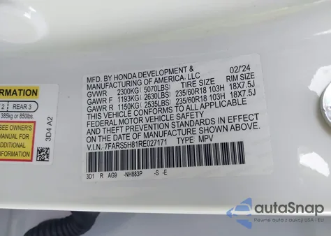2024 Honda Cr-V Hybrid Sport-L from USA, damaged, VIN 7FARS5H81RE027171